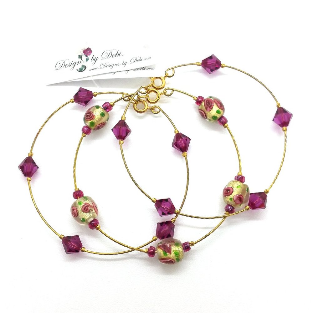 Glass & Crystal Roses Bangle Trio - Picture 2 of 4